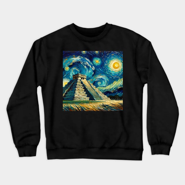 Chichen Itza Starry Night - Beautiful Iconic Places Crewneck Sweatshirt by Edd Paint Something